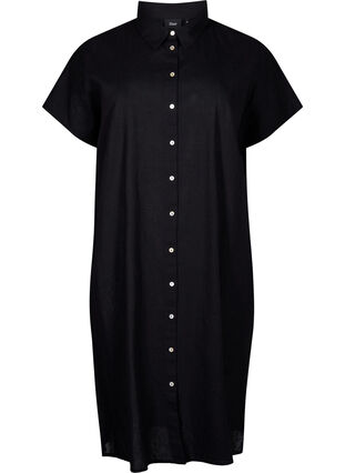 Zizzi Lang shirt van katoenmix met linnen, Black, Packshot image number 0