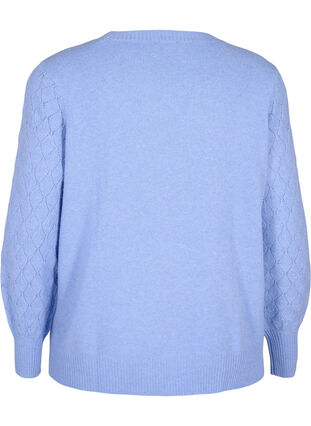 Zizzi Gebreide blouse met kantpatroon, Cornflower Blue Mel., Packshot image number 1