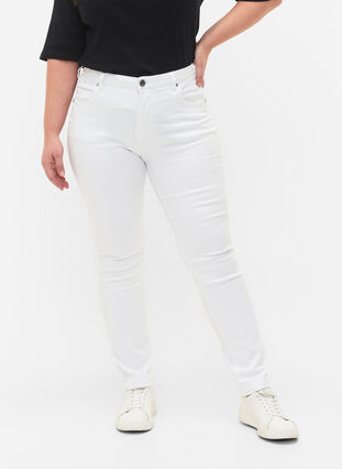Zizzi Slim fit Emily jeans met normale taille, White, Model image number 2