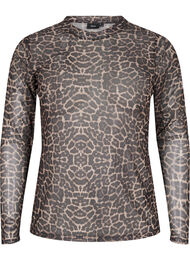 Mesh blouse met luipaardpatroon, LEO AOP