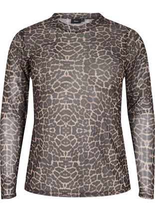 Zizzi Mesh blouse met luipaardpatroon, LEO AOP, Packshot image number 0