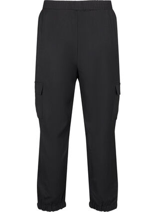 Zizzi Broek met cargozakken en een elastische taille, Black, Packshot image number 1