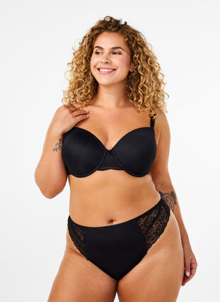 Zizzi Microfibre G-string met kant, Black, Model image number 0