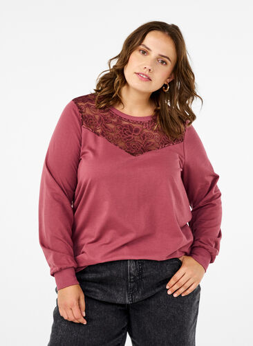 Zizzi Sweatshirt met kanten details, Rose Brown, Model image number 0