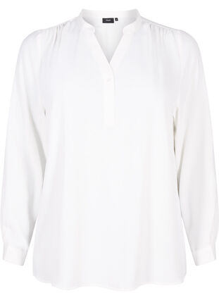 Zizzi Blouse met lange mouwen en V-hals, Bright White, Packshot image number 0