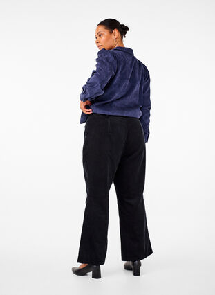 Zizzi Bootcut ribbroek met hoge taille, Black, Model image number 1