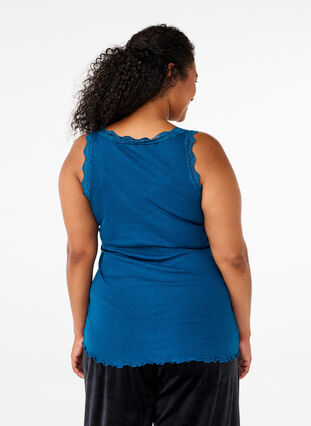 Zizzi Top with lace trim, Blue Opal, Model image number 1