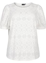 Blouse met korte mouwen en patroon met kant, Bright White