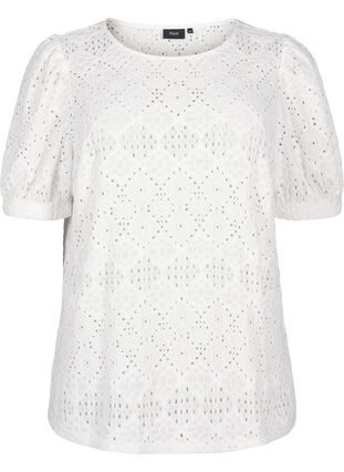 Zizzi Blouse met korte mouwen en patroon met kant, Bright White, Packshot image number 0