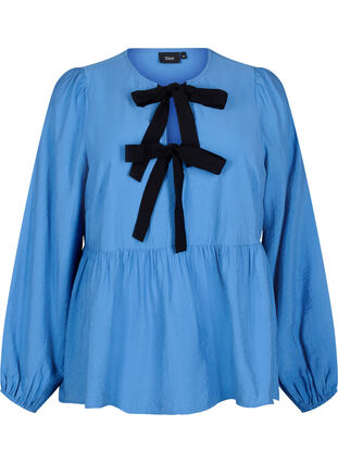 Zizzi Viscose blouse met strikjes en lange mouwen, Riverside Black Bow, Packshot image number 0