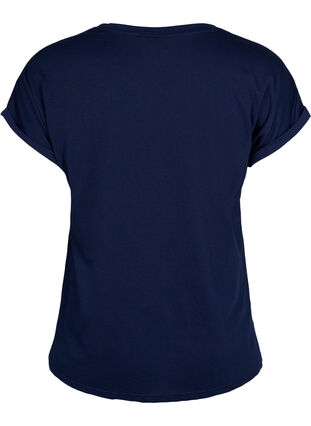 Zizzi T-shirt met korte mouwen van katoenmix, Navy Blazer, Packshot image number 1