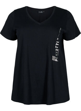 Zizzi Katoenen sportshirt met print, Black w. Playstyle, Packshot image number 0