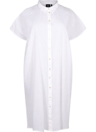 Zizzi Lang shirt van katoenmix met linnen, Bright White, Packshot image number 0