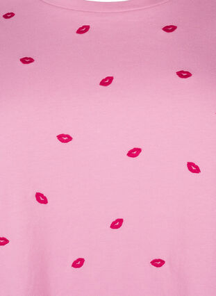 Zizzi T-shirt van biologisch katoen met geborduurde lippen, Rose Bl. Lips Emb. , Packshot image number 2