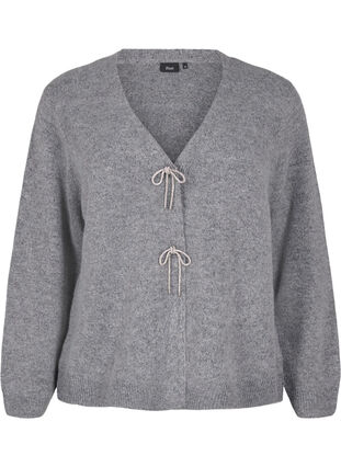 Zizzi Gebreid vest met een zilveren strik, Medium Grey Melange, Packshot image number 0