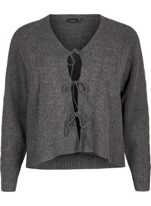 Zizzi Gebreid vest met strikdetails, Dark Grey Melange, Packshot image number 0