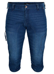 Slim fit capri jeans met zakken, Dark blue denim