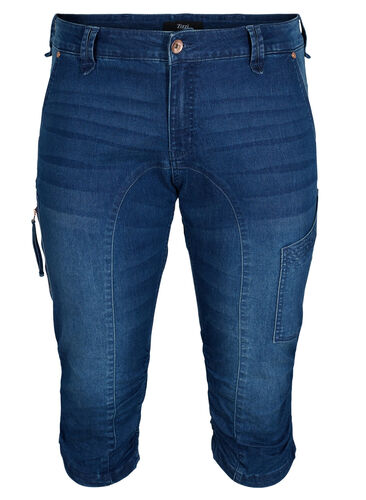 Zizzi Slim fit capri jeans met zakken, Dark blue denim, Packshot image number 0