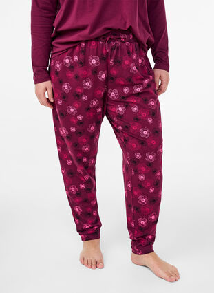 Zizzi Kleren pyjama broek met print, Fig Flower AOP, Model image number 2