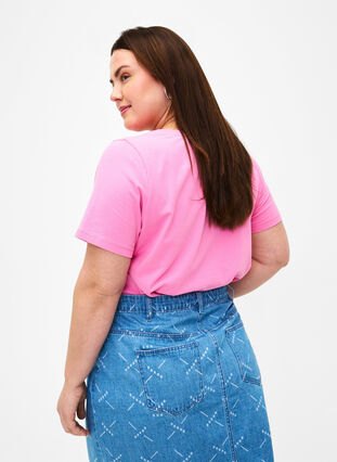 Zizzi Basic t-shirt in effen kleur met katoen, Rosebloom, Model image number 1