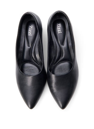 Zizzi Wide fit - Leren pump met spitse neus, Black, Packshot image number 2