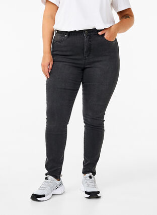 Zizzi Amy jeans met een hoge taille en super slanke pasvorm, Dark Grey Denim, Model image number 2