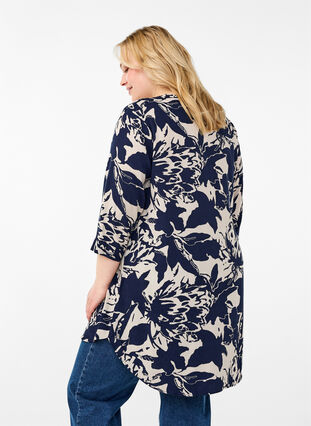 Zizzi Tuniek met print en 3/4 mouwen, Navy Blazer AOP, Model image number 1