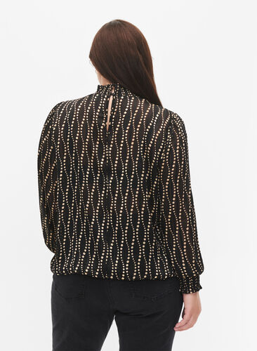 Zizzi Smok blouse met print, Black Weaves AOP, Model image number 1