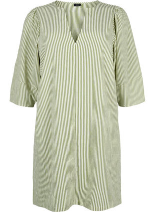 Zizzi Gestreepte jurk met 3/4 mouwen, Green Stripe, Packshot image number 0