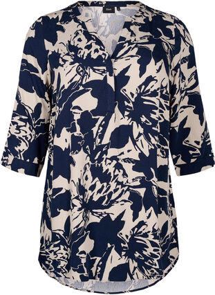 Zizzi Tuniek met print en 3/4 mouwen, Navy Blazer AOP, Packshot image number 0