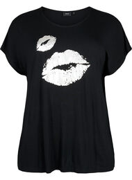 T-shirt met korte mouwen van viscose en opdruk, Black W. Lips