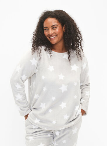 Zizzi Blouse met lange mouwen en sterren, Grey Star, Model image number 0