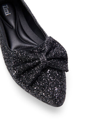 Zizzi Wijde glitter ballerina met strik, Black, Packshot image number 3