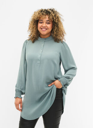 Zizzi Tuniek met smokwerk, Chinois Green, Model image number 0