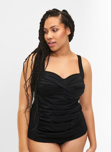 Zizzi Tankini met draperingen, Black, Model image number 0