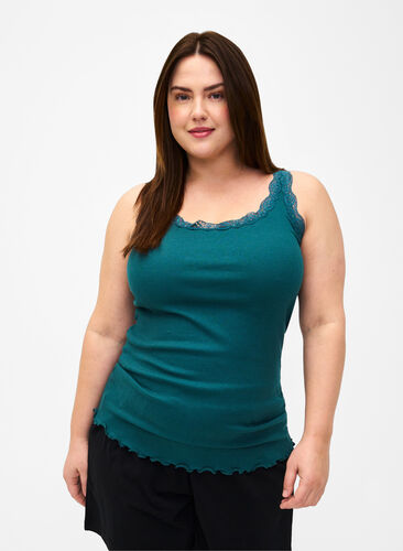 Zizzi Top met kant, Deep Teal, Model image number 0