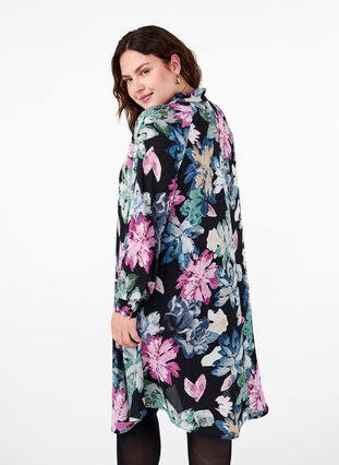 Zizzi Jurk met lange mouwen en bloemenprint, Rose Flower AOP, Model image number 1