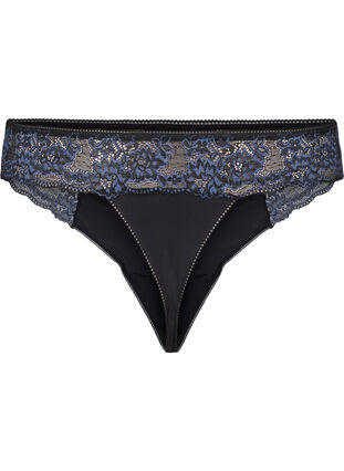 Zizzi G-string van microvezels met kant, Black w Blue, Packshot image number 1