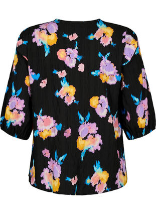 Zizzi Gebloemde blouse met ronde hals en ritssluiting, Black w. Flower AOP, Packshot image number 1