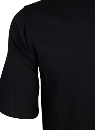 Zizzi Effen katoenen jurk met korte mouwen, Black Solid, Packshot image number 3