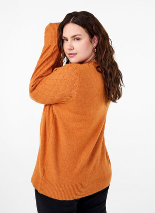 Zizzi Gebreide blouse met kantpatroon, Marmelade Mel., Model image number 1