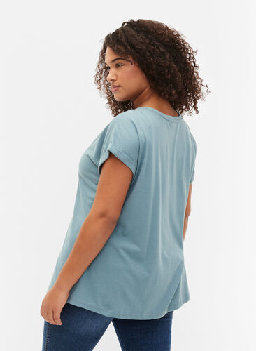 Zizzi T-shirt met korte mouwen van katoenmix, Smoke Blue, Model image number 1