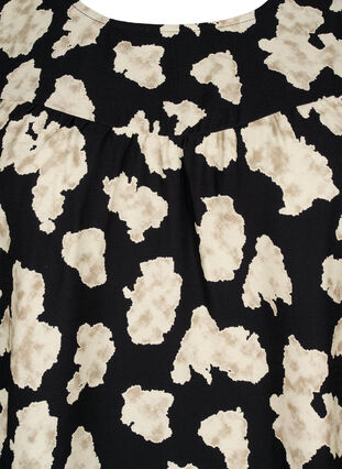 Zizzi Blouse met lange mouwen, print en strikjes, Black AOP, Packshot image number 2