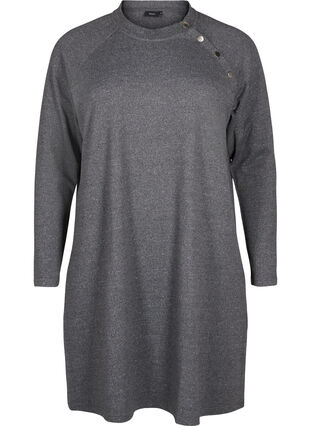 Zizzi Jersey jurk met knopen, Dark Grey Melange, Packshot image number 0