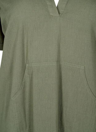 Zizzi Jurk van katoenmix met capuchon en linnen, Deep Lichen Green, Packshot image number 2