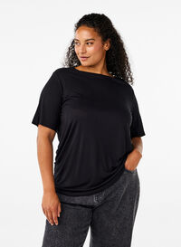 T-shirt van wol en viscose, Black, Model