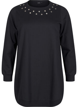 Zizzi Tuniek van sweatstof met metalen details, Black, Packshot image number 0