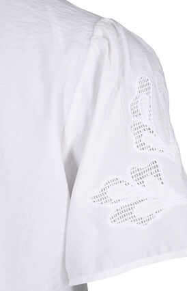 Zizzi Viscose blouse met korte mouwen en borduursel, Bright White, Packshot image number 3
