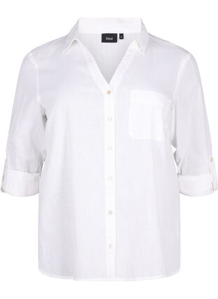 Zizzi Shirtblouse met knoopsluiting van katoen-linnenmix, Bright White, Packshot image number 0