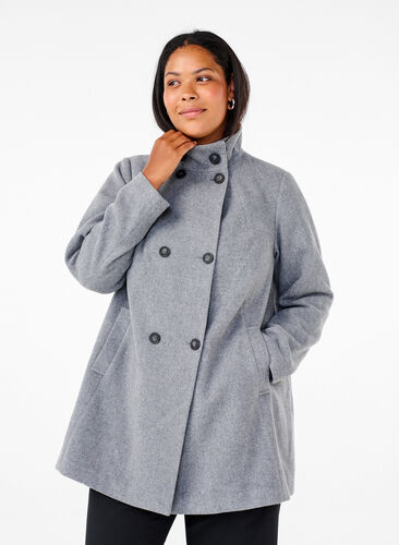 Zizzi Korte trenchcoat met A-lijn, Light Grey Melange, Model image number 0